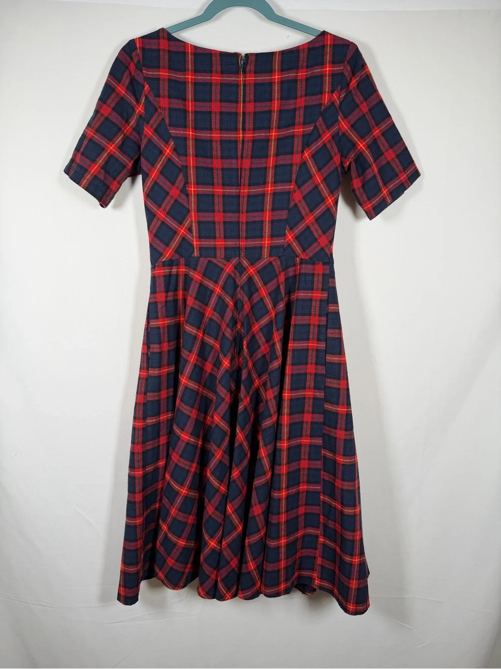 Academia Plaid Red and Blue Fit-and-Flare Dress Pin Up, Retro